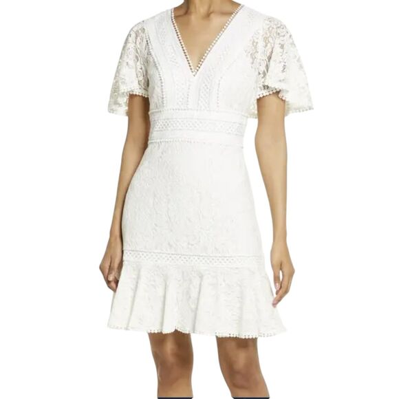 Eliza J $188 V-Neck Lace Flounce‎ Sleeve Cocktail Party Wedding Guest Dress 6 - Picture 1 of 16